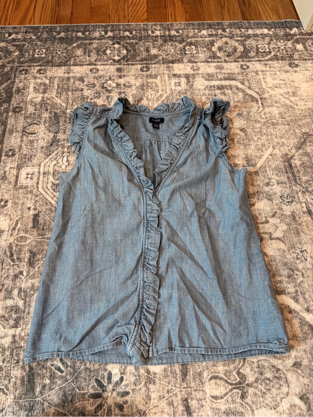 J. Crew 100% cotton Light Chambray Ruffle-Trim Camisole